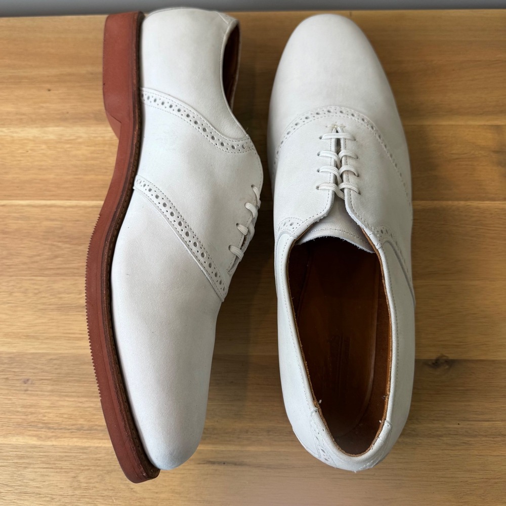 Allen Edmonds Men  13 A 5528 White Nubuck Leather Saddle Shoes Corporate Casuals